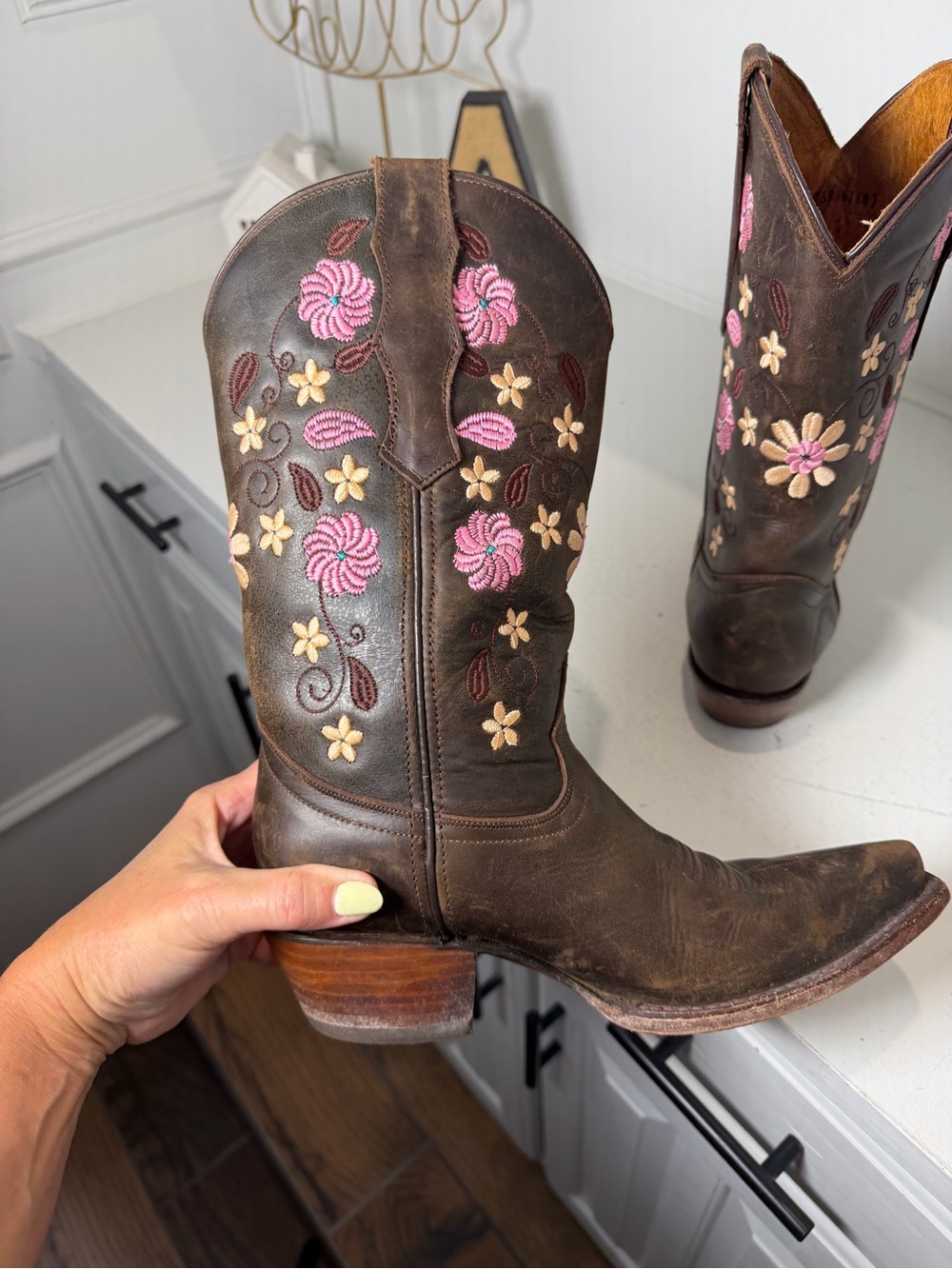 Big Bull Womens 7.5 Vintage Brown Leather Floral Embroidered Cowboy Boots - Picture 7 of 10